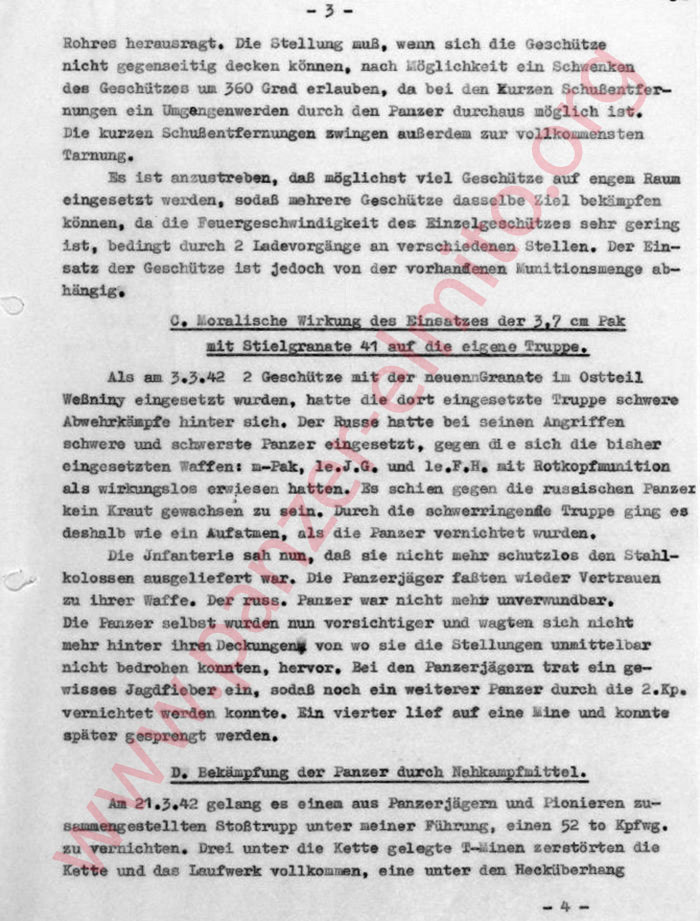 Erfahrungsbericht über die Bekämpfung von Panzerkampfwagen mit der